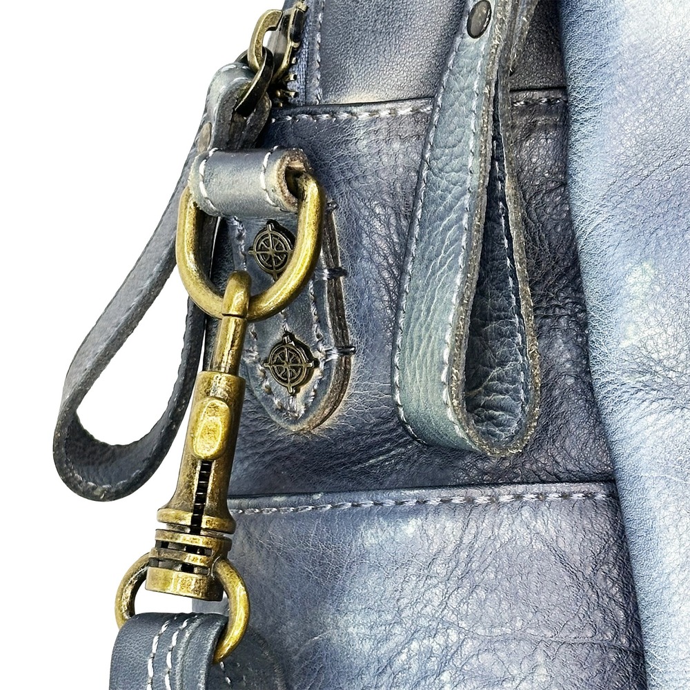OLD TREND Distressed Vintage Look Leather Tote Shoulder Bag • blue • boho chic - Picture 5 of 13